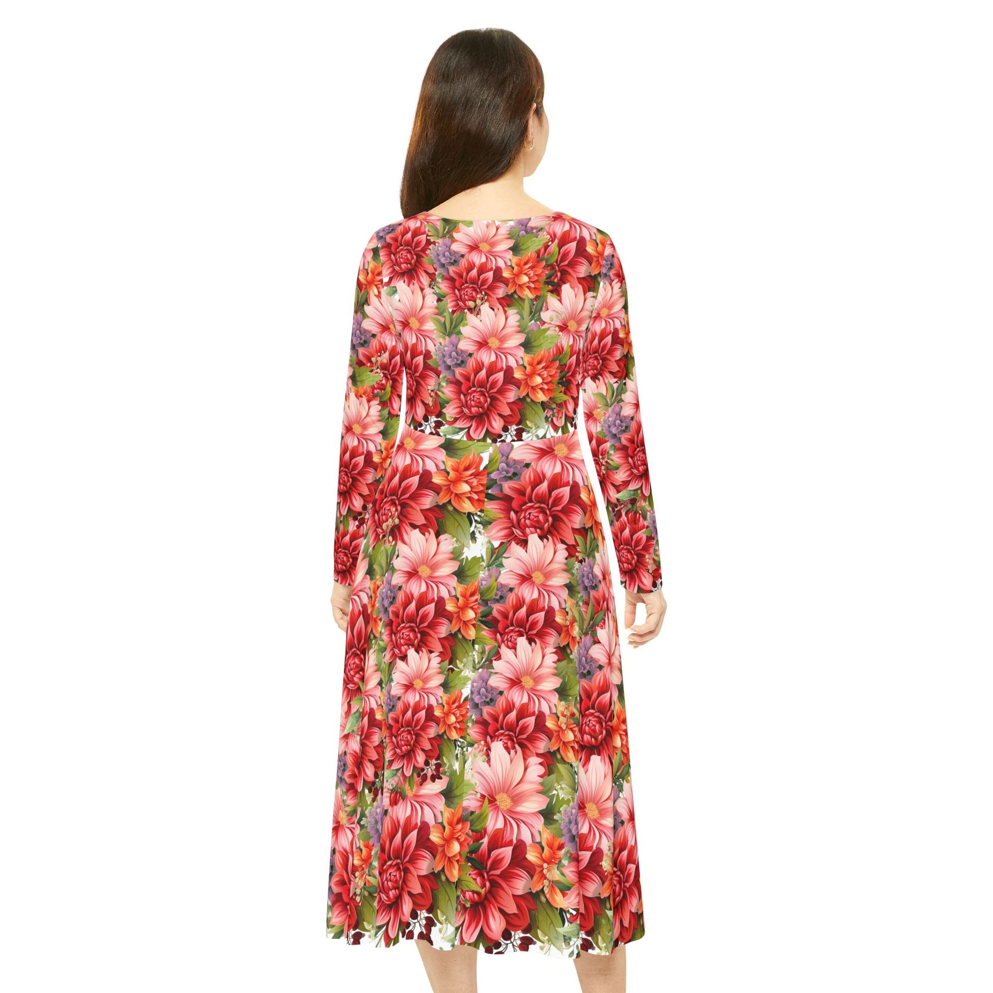 Floral Patterned Long Sleeve Dance Dress, Perfect for Dance Recitals, Spring Weddings, Flower Girl Outfit, Garden Parties, Boho Style