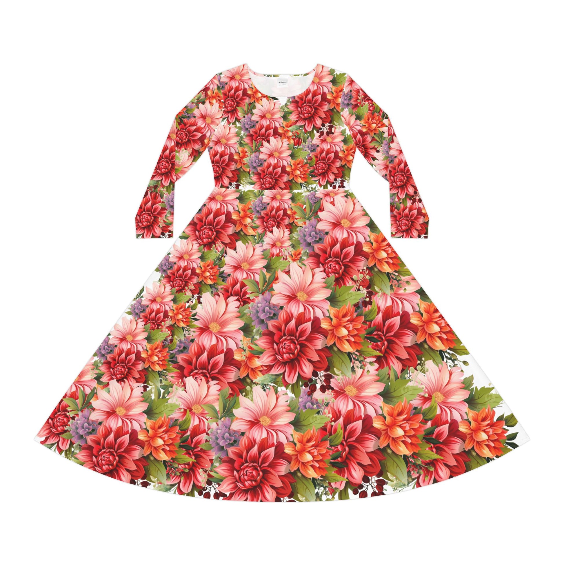 Floral Patterned Long Sleeve Dance Dress, Perfect for Dance Recitals, Spring Weddings, Flower Girl Outfit, Garden Parties, Boho Style