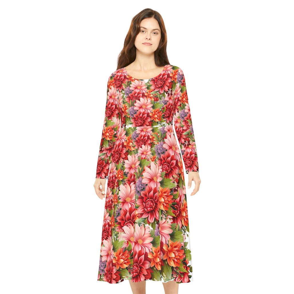 Floral Patterned Long Sleeve Dance Dress, Perfect for Dance Recitals, Spring Weddings, Flower Girl Outfit, Garden Parties, Boho Style