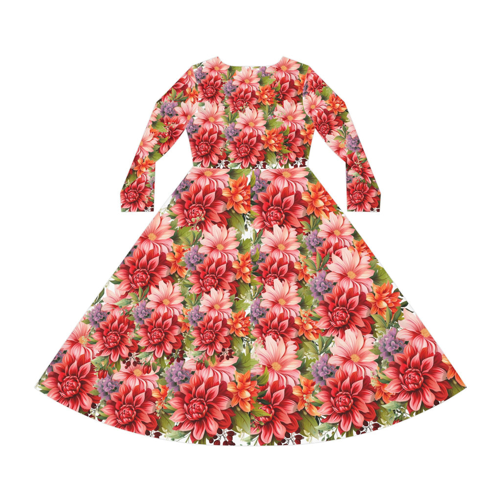Floral Patterned Long Sleeve Dance Dress, Perfect for Dance Recitals, Spring Weddings, Flower Girl Outfit, Garden Parties, Boho Style