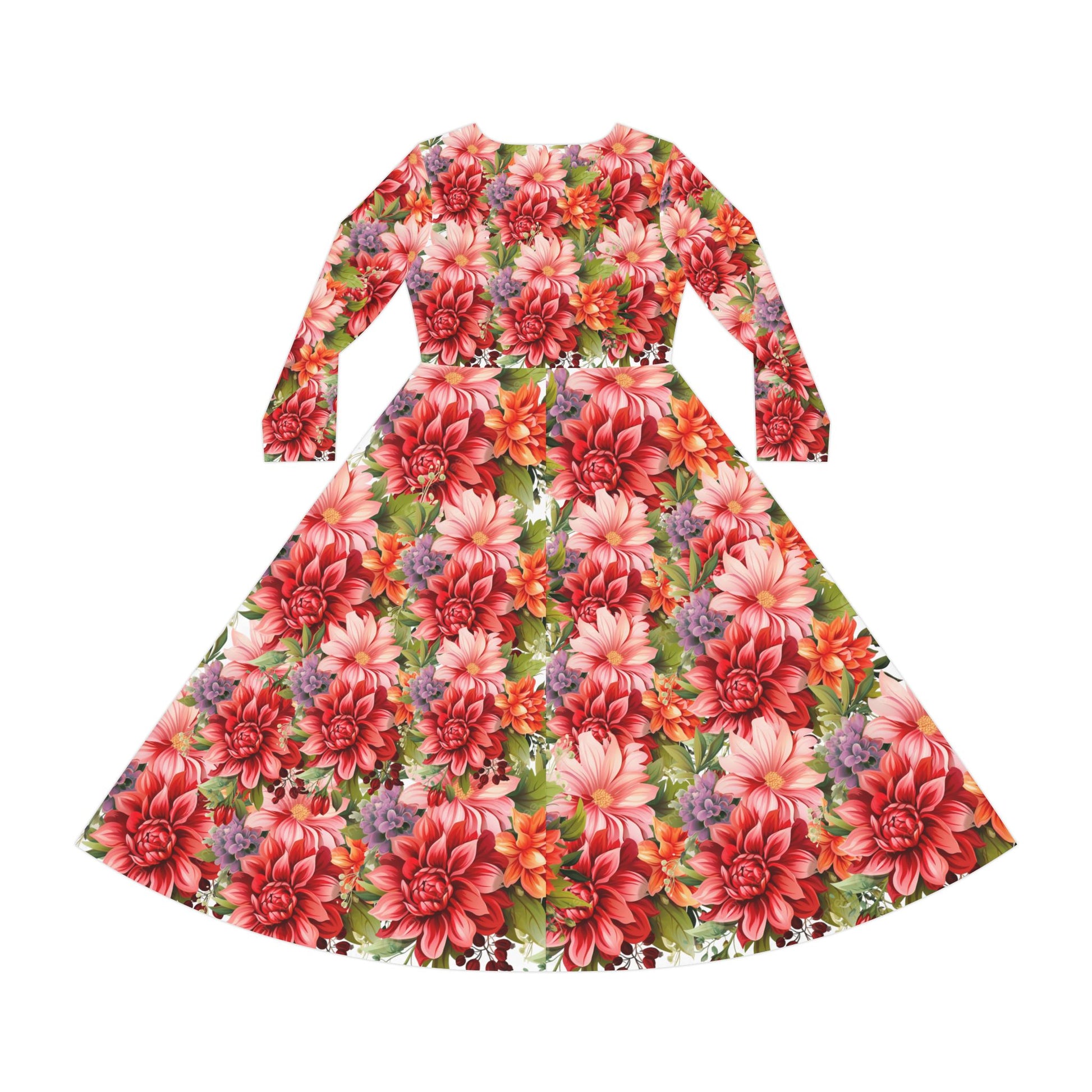 Floral Patterned Long Sleeve Dance Dress, Perfect for Dance Recitals, Spring Weddings, Flower Girl Outfit, Garden Parties, Boho Style